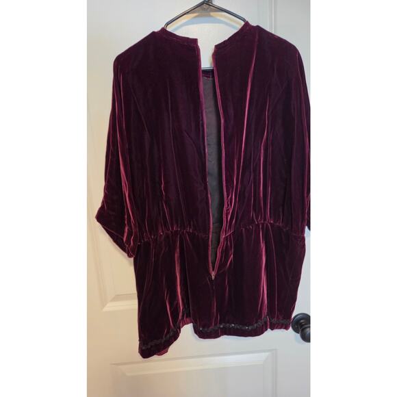 Vintage Burgundy Velvet Lace Beaded Tunic Top Gothic Renaissance Style - Picture 4 of 8